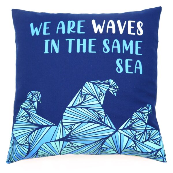 Față de Pernă din Bumbac cu Imprimeu - We are Waves - Gri, Albastru și Natural