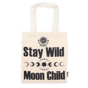 Geantă Tote Basic Iconică – Rămâi Sălbatic(ă), Copil al Lunii – (40x36cm) – Natural 4oz