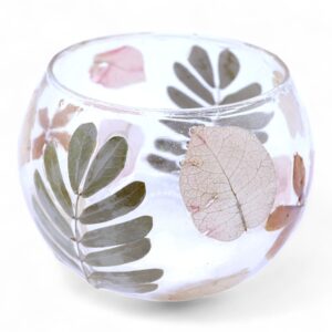 Suport de Lumânare din Sticlă Naturală cu Motiv Floral – Primavera – Tip Bol – (8x10 cm)