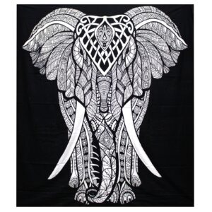 Cuvertură de Pat Alb - Negru Dublă din Bumbac - Elefant