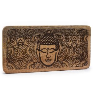 Tavă Lungă 30x15x2.5cm - Fața Buddha Gravată Neagră