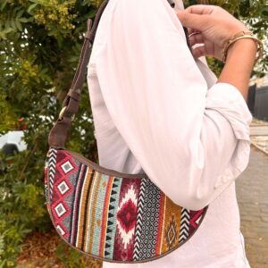 Geantă Hobo Jacquard -  Maro Intens (curea maro)