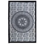 Cuvertură de Pat Simplă din Bumbac + Peretar - Mono -  Mandala Elefant