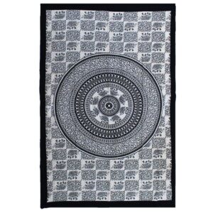 Cuvertură de Pat Simplă din Bumbac + Peretar - Mono -  Mandala Elefant