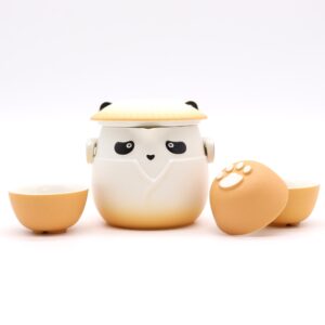 Set Ceainic Panda și Trei Căni - Portocaliu
