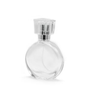 Flacon Oval de 30 ml cu Pulverizator Argintiu și Capac de Cristal