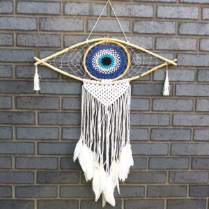 Dream Catcher (Prinzător de Vise) Protector - Ochi Mare Macrame - Albastru / Alb / Negru