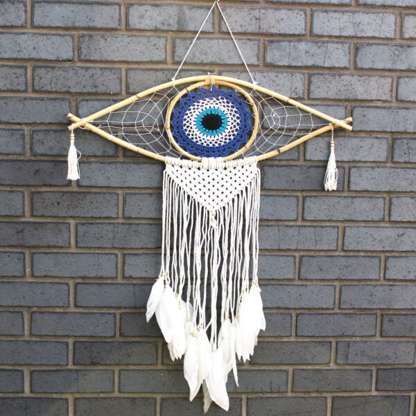 Dream Catcher (Prinzător de Vise) Protector - Ochi Mare Macrame - Albastru / Alb / Negru