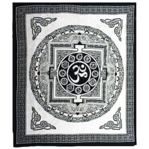 Cuvertură de Pat Dublă din Bumbac + Peretar- Mono - OM Mandala