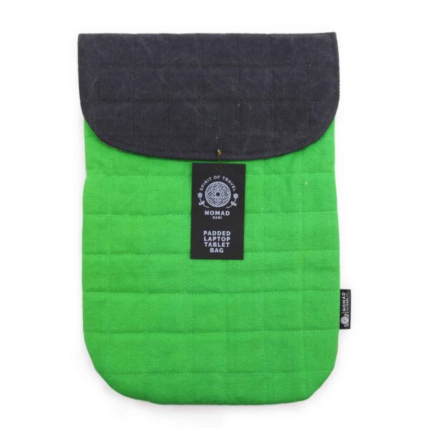 Husă laptop căptușită stonewash, verde, bumbac 14oz