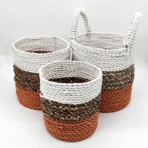 Set Coșuri din Iarbă de Mare - Portocaliu / Natural / Alb