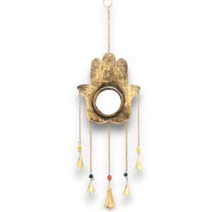 Clopoței Indieni - Hamsa cu Oglindă Mare - 5 clopoței- 19x65 cm