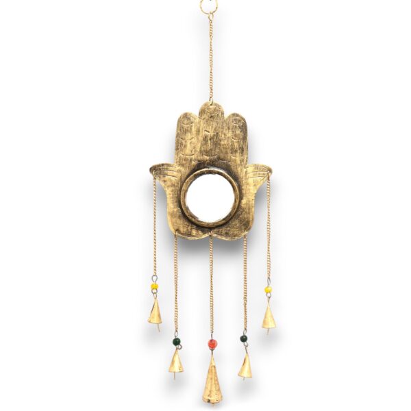 Clopoței Indieni - Hamsa cu Oglindă Mare - 5 clopoței- 19x65 cm