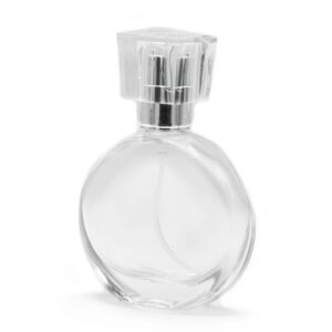 Flacon Oval de 50 ml cu Pulverizator Argintiu și Capac de Cristal