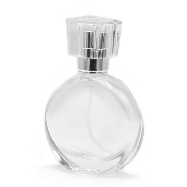 Flacon Oval de 50 ml cu Pulverizator Argintiu și Capac de Cristal