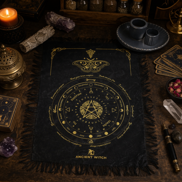 Fluture Mistic – Pânză pentru Divinație pentru Pendul – Negru și Auriu