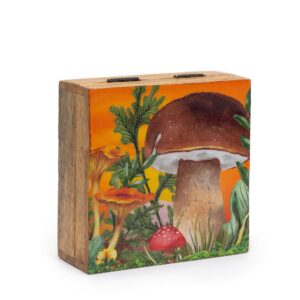 Cutie din lemn de mango 13.5x13.5x6 cm Motiv Ciupercă - Maro