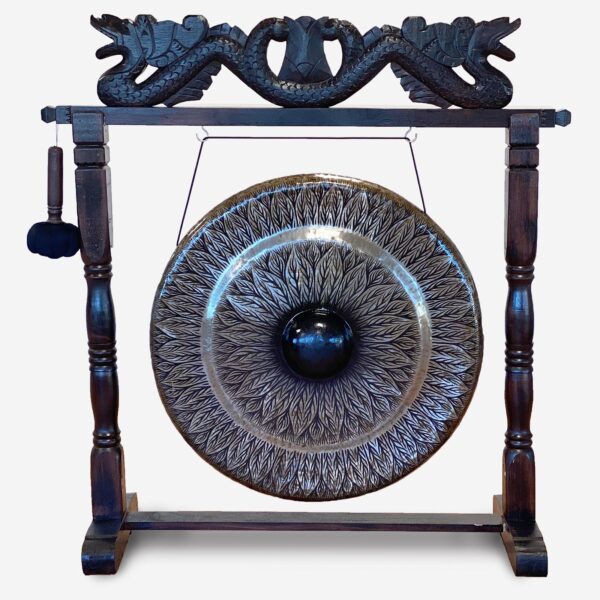 Gong Mare cu Suport Antic Maro - 80 cm - Negru - Cu Model