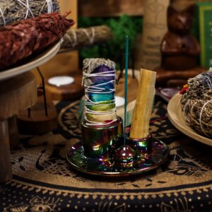 Suport pentru Bețișor Palo Santo și pentru Fumigație – Mandala – Curcubeu Metalic
