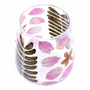 Suport de Lumânare din Sticlă Naturală cu Motiv Floral – Primavera – Tip Vază – (12x11 cm)