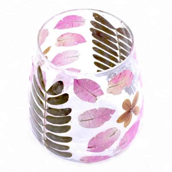 Suport de Lumânare din Sticlă Naturală cu Motiv Floral – Primavera – Tip Vază – (12x11 cm)