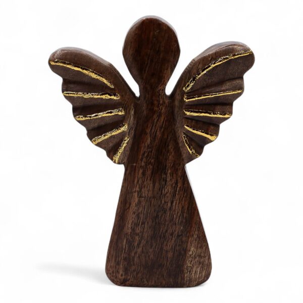 Înger Mare din Lemn de Mango – Decor Auriu – 19 cm