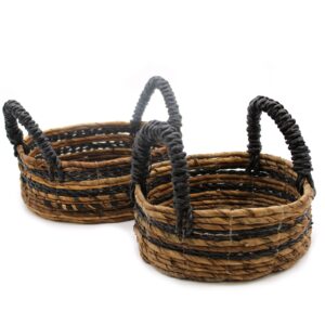 Coș din Frunze de Bananier și Rafie Neagră - Set 2 piese