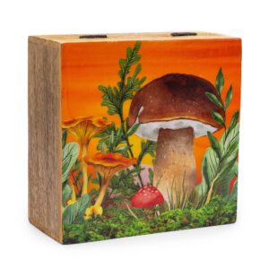 Cutie din lemn de mango 15x17.5x8 cm - Motiv Ciupercă - Maro