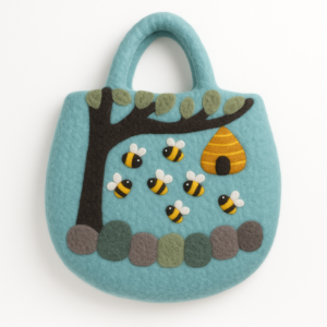 Geantă din Pâslă cu Copac și Stup – 35x27 cm