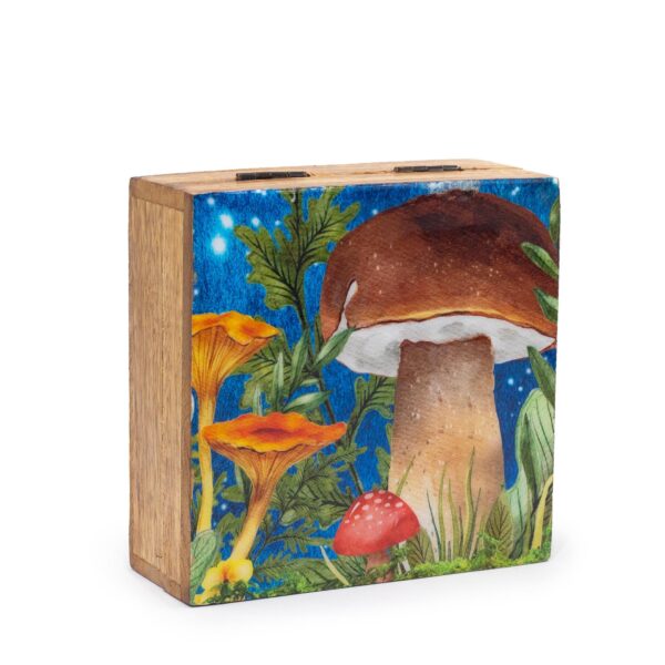 Cutie Pătrată Medie 13.5x13.5x6 cm - Motiv Ciupercă Verde-Albastru
