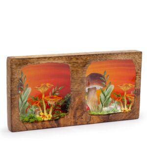 Tăviță dublă pentru bijuterii 20x10x2.5 cm - Motiv Ciupercă - Maro