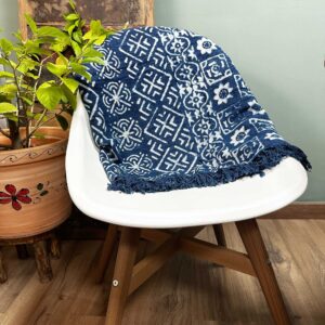 Cuvertură  Indigo Realizată Manual - 170x120cm - Dungi Desi
