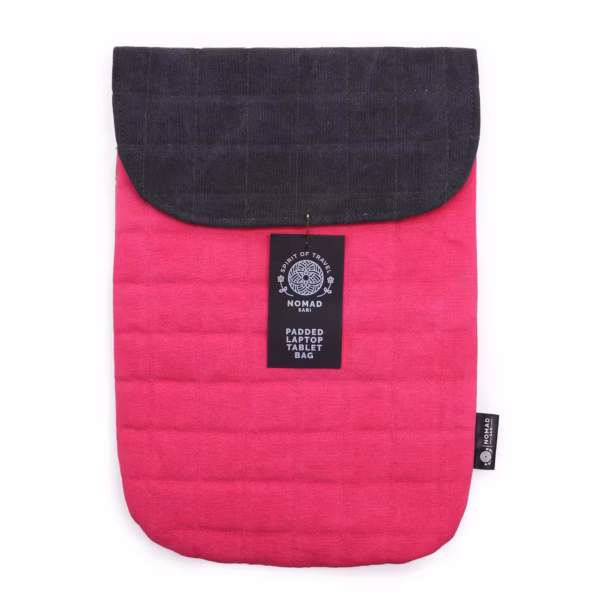 Husă laptop căptușită stonewash, roz, bumbac 14oz