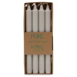Set de 4 lumânări de masă gri din ceară naturală, 25 cm