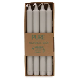 Set de 4 lumânări de masă gri din ceară naturală, 25 cm