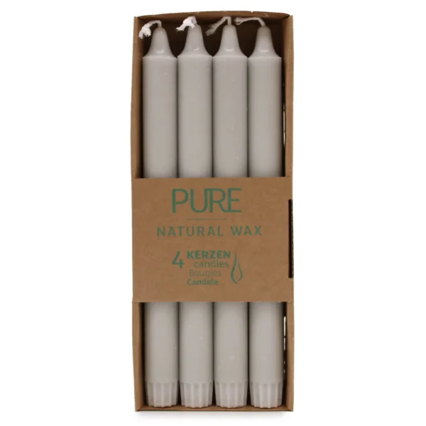 Set de 4 lumânări de masă gri din ceară naturală, 25 cm