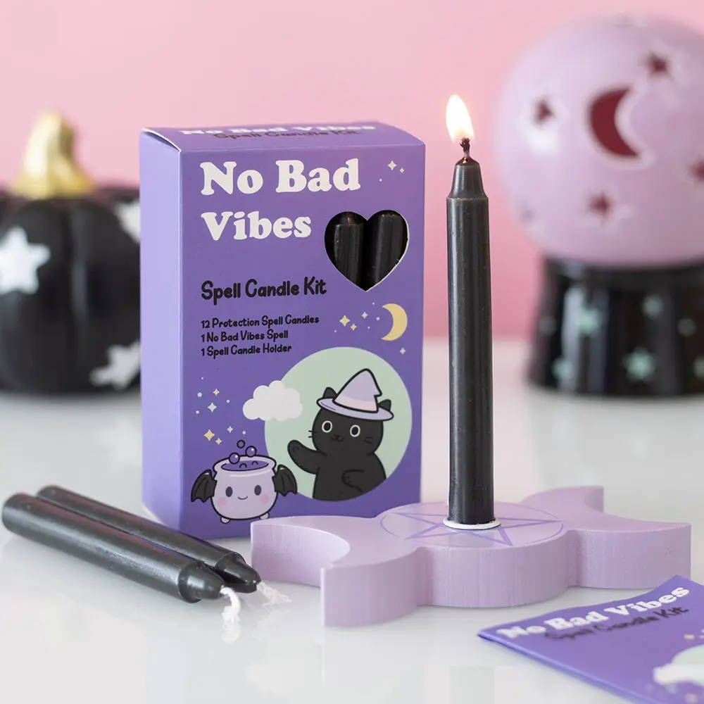 Kit No Bad Vibes: suport lumanari + 12 lumanari pentru vraji