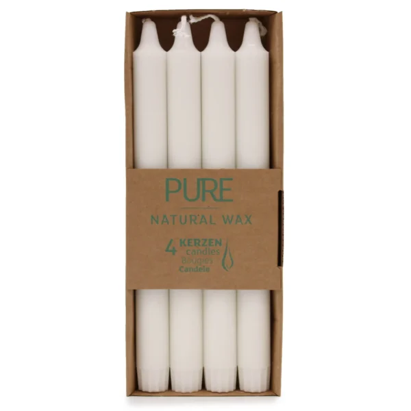 Set de 4 lumânări de masă albe din ceară naturală, 25 cm