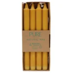 Set de 4 lumânări de masă galbene din ceară naturală, 25 cm