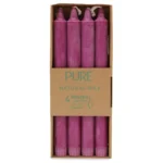 Set de 4 lumânări de masă mov din ceară naturală, 25 cm