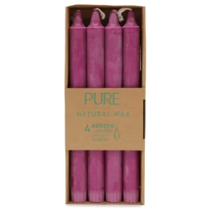 Set de 4 lumânări de masă mov din ceară naturală, 25 cm