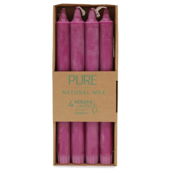 Set de 4 lumânări de masă mov din ceară naturală, 25 cm