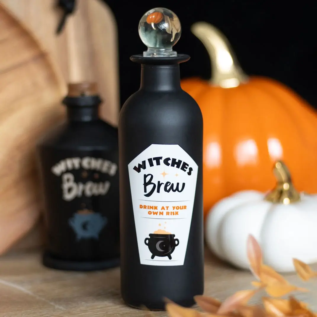 Sticlă decorativă din sticlă pentru poțiuni cu mesaj de vrăjitoare pentru Halloween