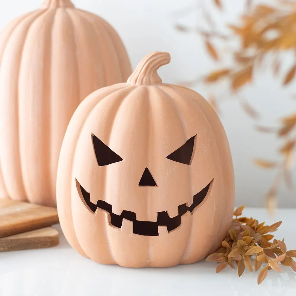 PU_60123 Ornament decorativ mare din teracotă în formă de dovleac de 22 cm pentru Halloween și toamnă