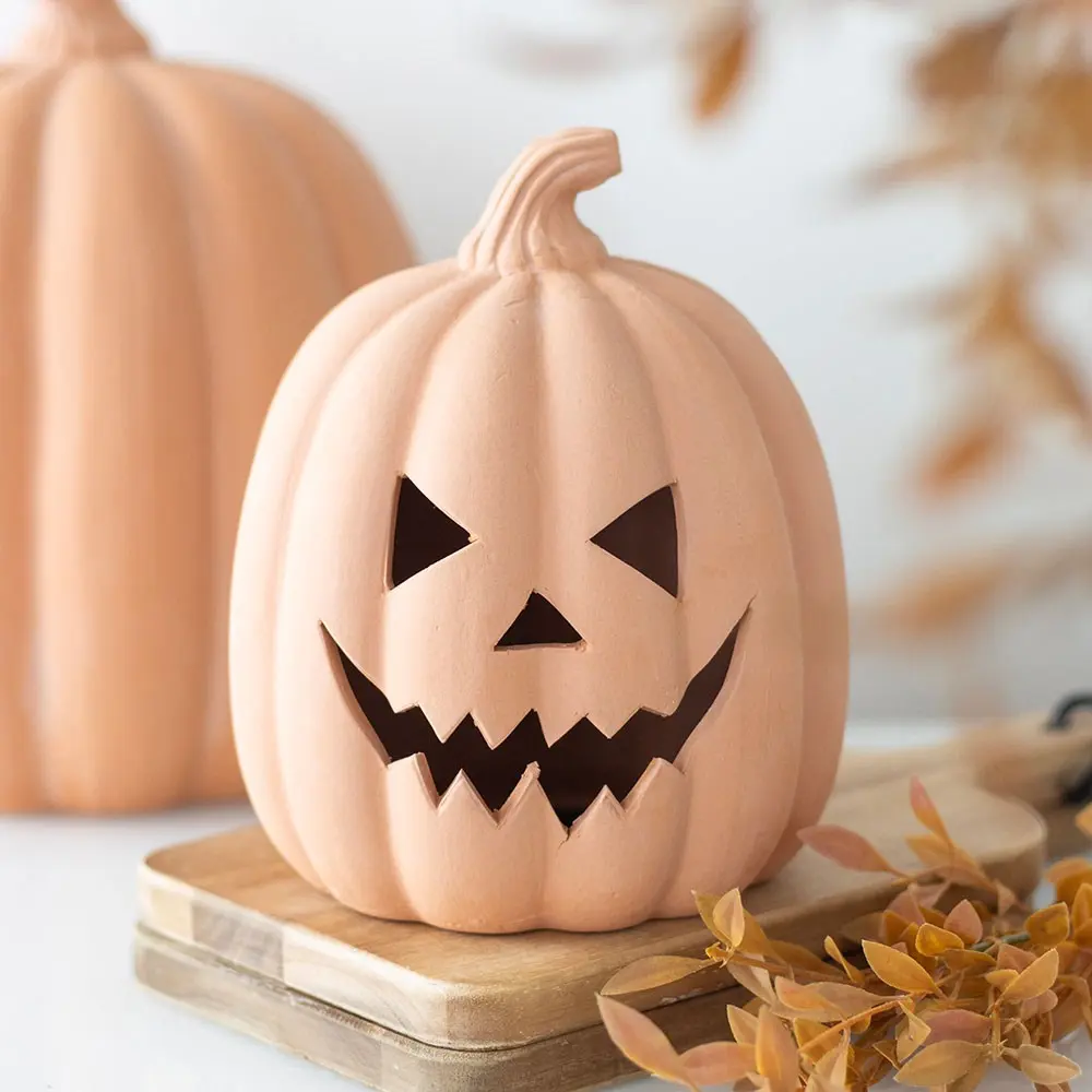 Ornament decorativ din teracotă în formă de dovleac de 15 cm pentru Halloween