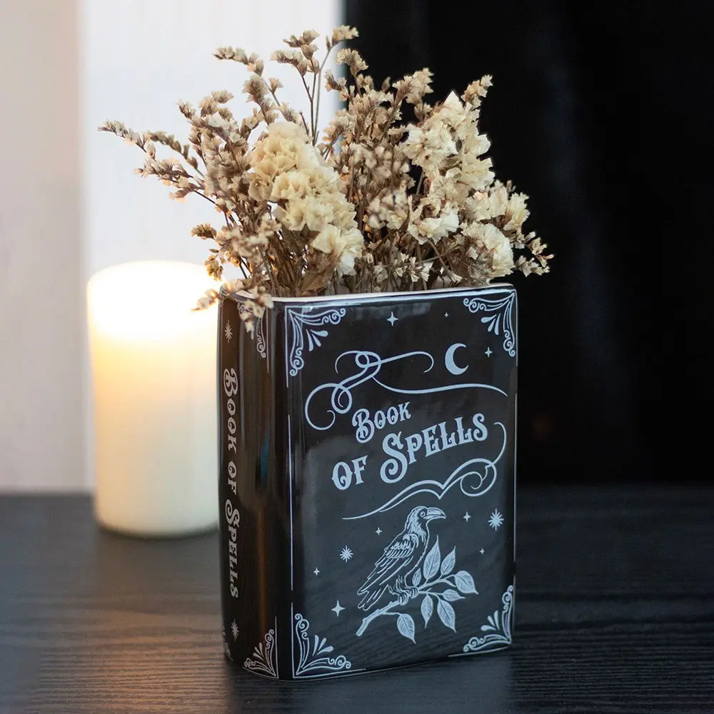 Vază decorativă din ceramică în formă de carte de vrăji pentru aranjamente florale gotice și Halloween