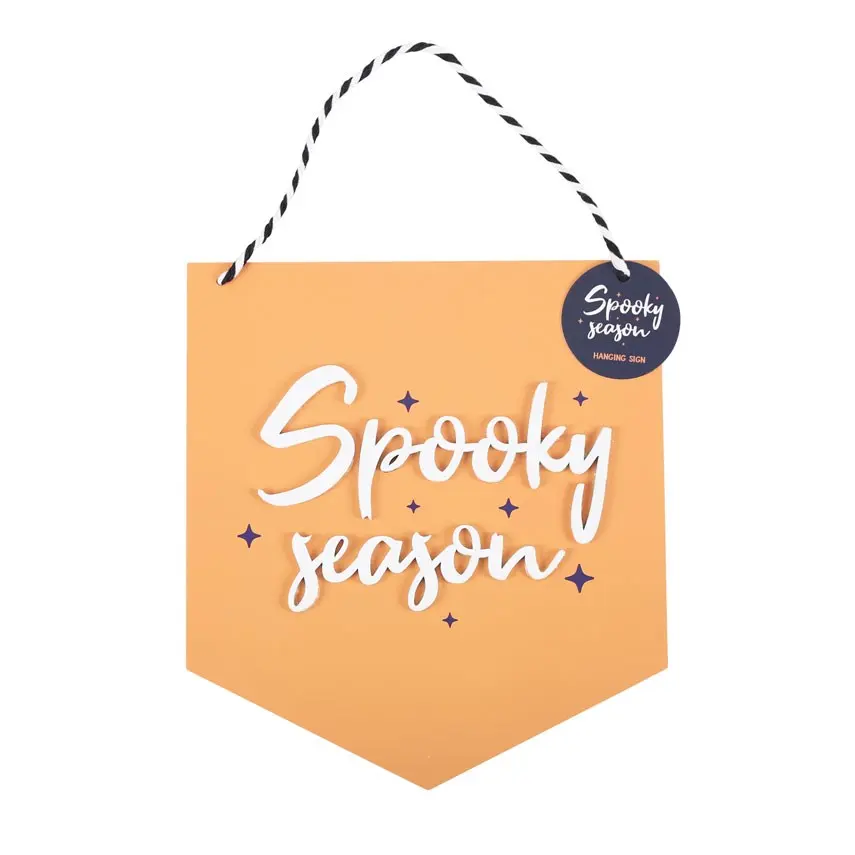 Plăcuță decorativă de perete portocalie cu mesaj pentru Halloween