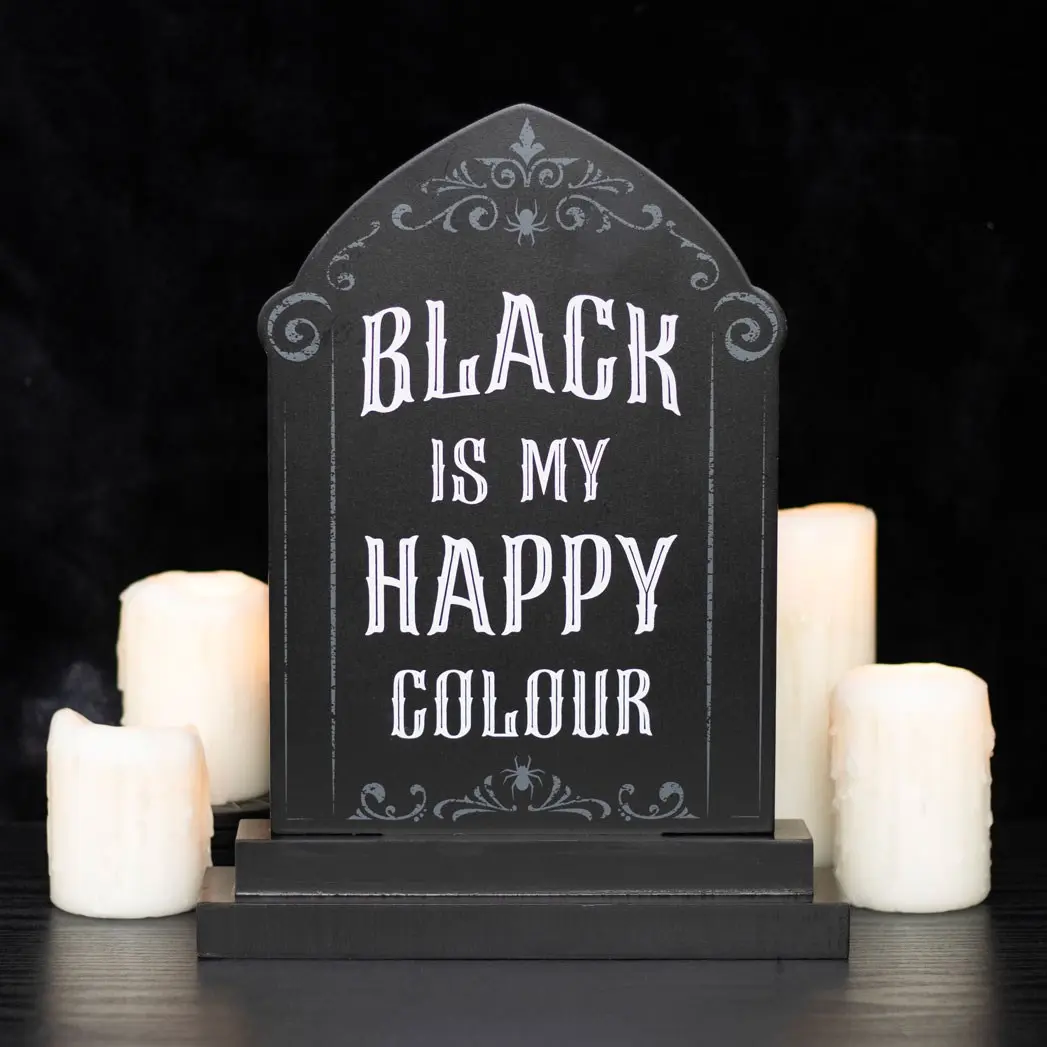 Plăcuță decorativă verticală cu mesajul „Black Is My Happy Colour”