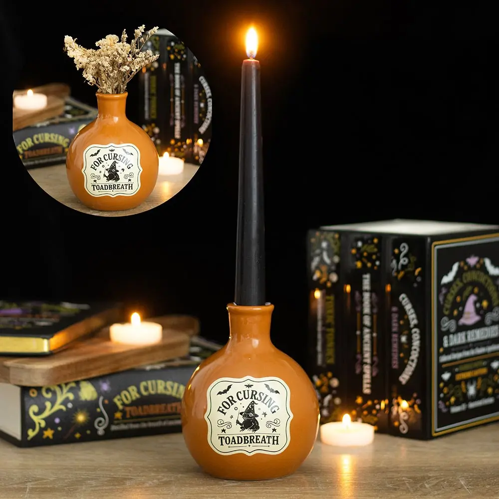 Suport ceramic pentru lumânare și vază în formă de sticlă de poțiune cu respirație de broască râioasă pentru Halloween