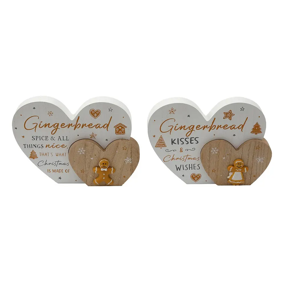 Plăcuță decorativă de Crăciun cu două inimi și turtă dulce de 22 cm